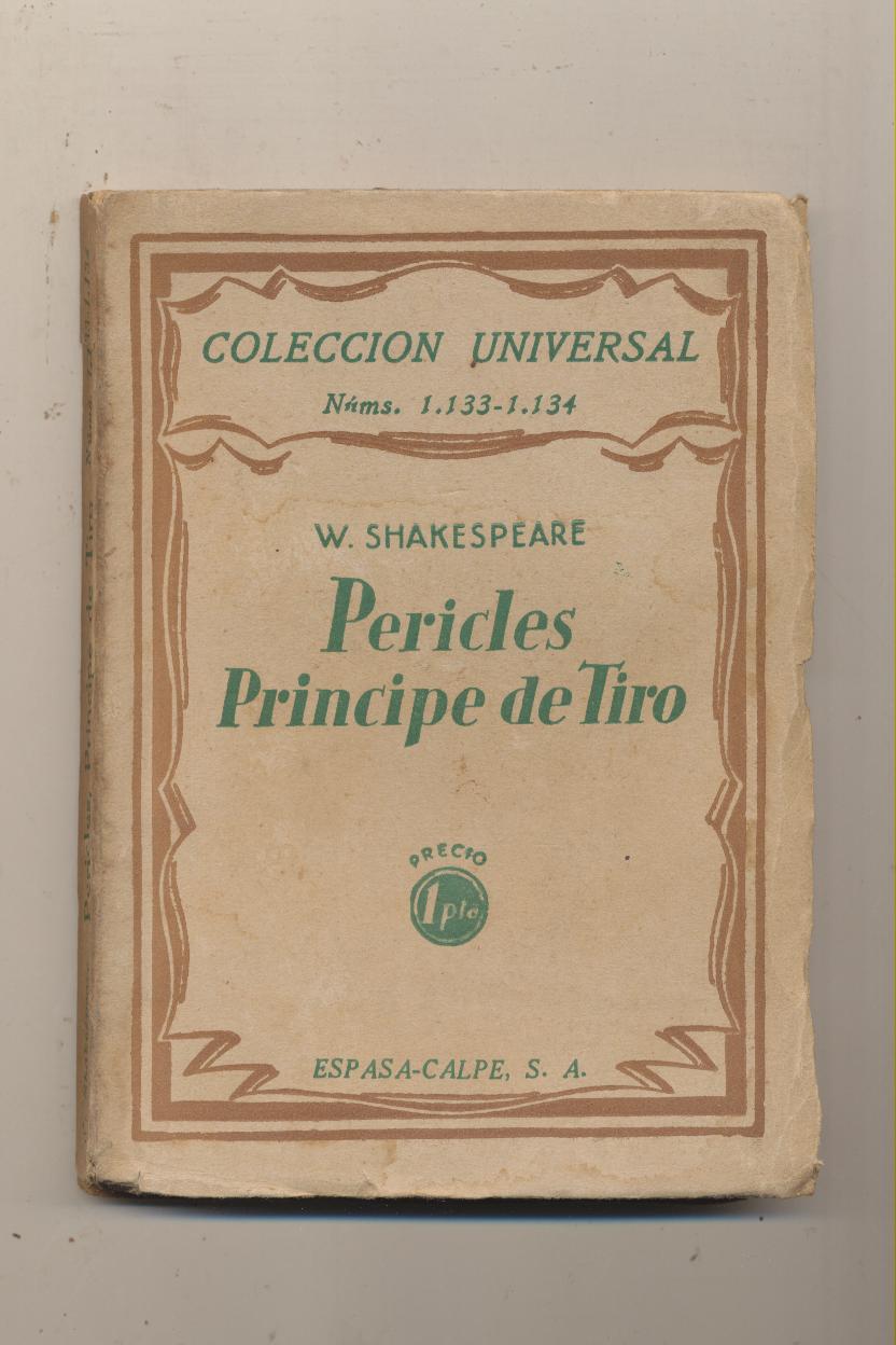 W. Shakespeare. Pericles Príncipe de Tiro. Espasa Calpe 1929