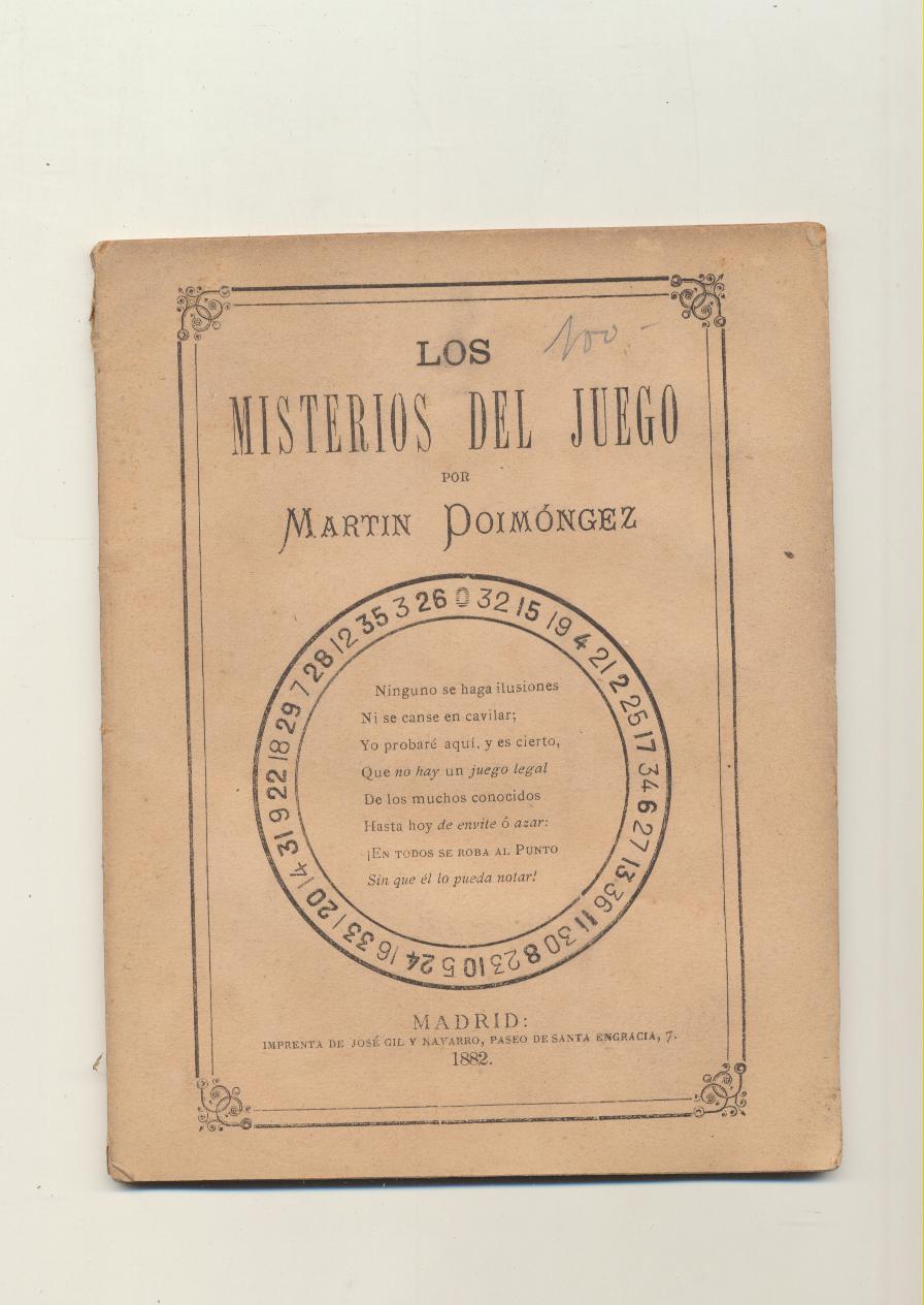 Los Misterios del Juego por Martin Poimongez. Madrid. Imprenta de José Gil y Navarro 1882