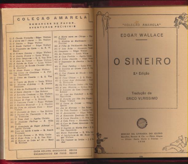 O Sineiro (La Campana) por Edgar Wallace. Ediçoes Globo-Brasil 1938