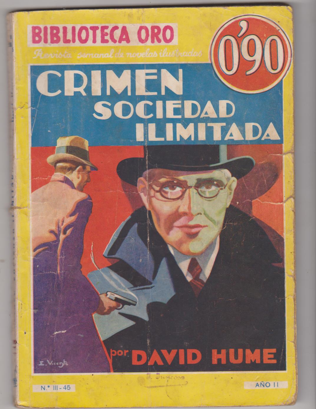 Biblioteca Oro nº 45. Crimen Sociedad Limitada por David Hume. 1ª Edición Molino 1935