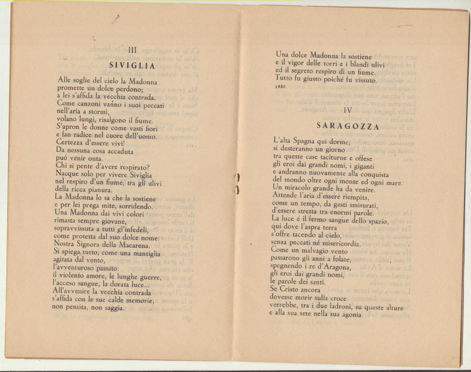 Giuseppe Valentini. Voci di Spagna. Poesías sobre la Guerra Civil. Impreso en Sevilla en 1938