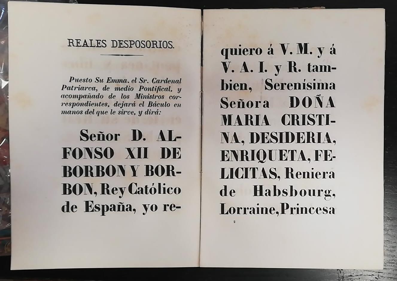 Ceremonial Eclesiástico para la Celebración de los Reales Desposorios y Velaciones de S. M. Católica El Señor Don Alfonso XII de Borbón…