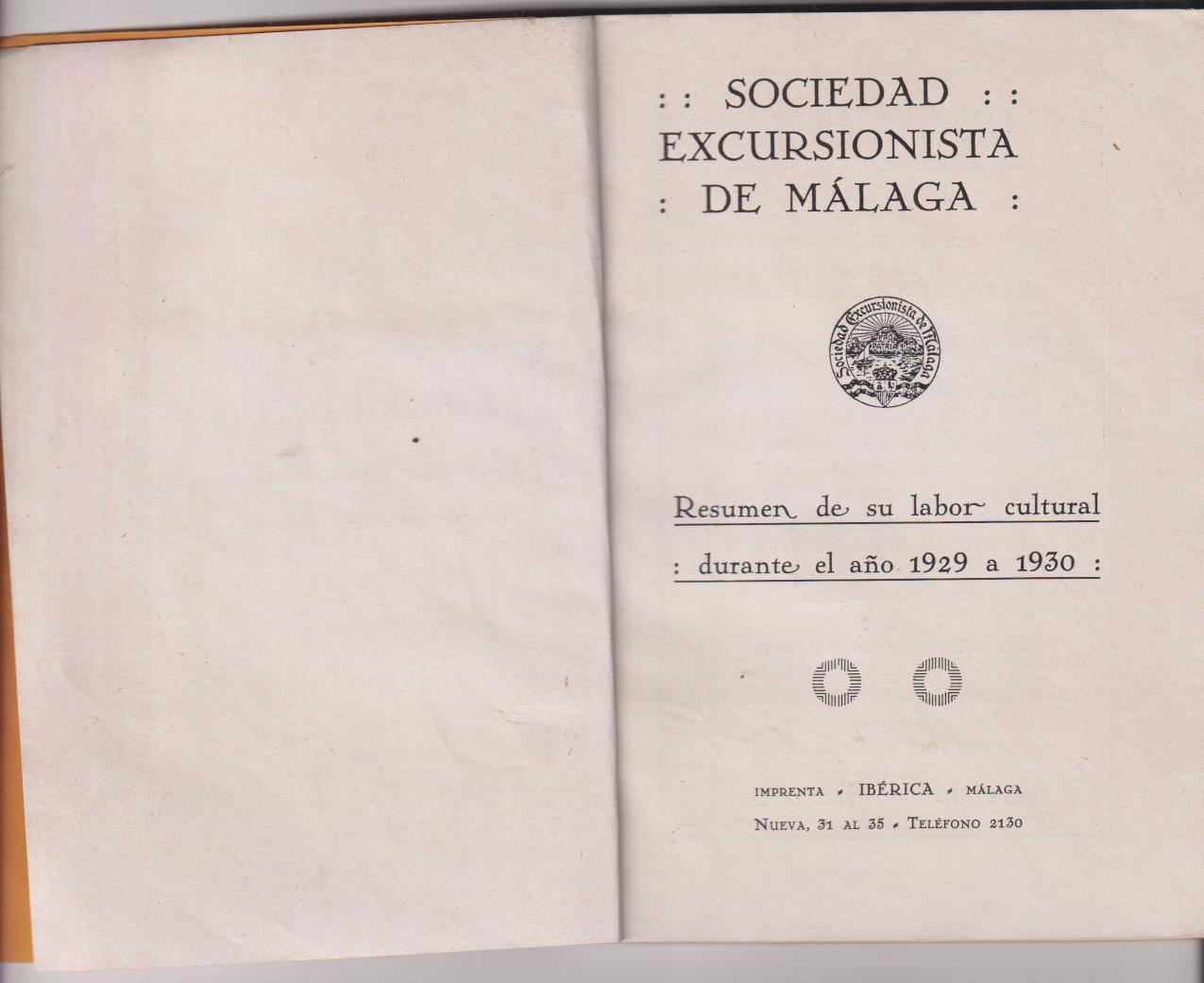 Sociedad Excursionista de Málaga 1929-1930. Índice Ilustrado de Excursiones