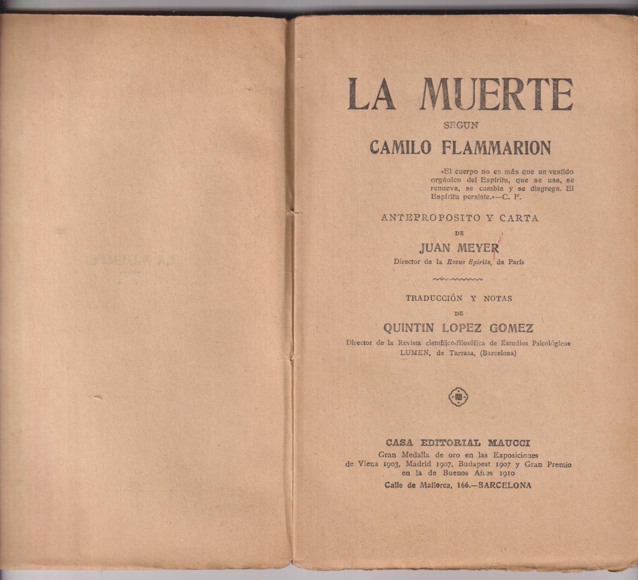 La Muerte según Camilo Flammarión. Anteproposito y carta de Juan Meyer. Maucci 1923