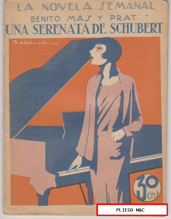 La Novela Semanal nº 216. Una serenata de Schubert por B. Mas y Prat. Prensa Gráfica 1925