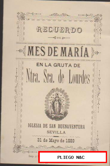 Recuerdo del Mes de María en la Gruta de Ntra. Sra. de Lourdes. Sevilla 1889