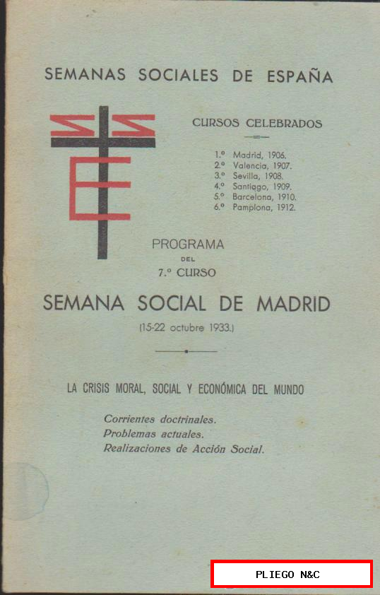 Semanas Sociales de España. Programa del 7º Curso Semana Social de Madrid
