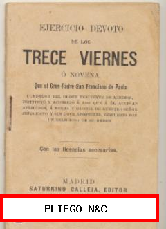 San Francisco de Paula. Ejercicio Devoto de los Trece Viernes. S. Calleja 1898. (12x8) 94 pág.