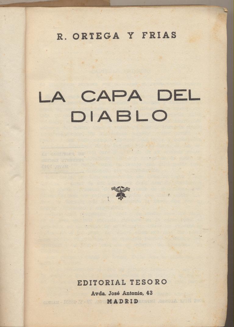 R. Ortega y Frías. La Capa del diablo. Editorial Tesoro 1945