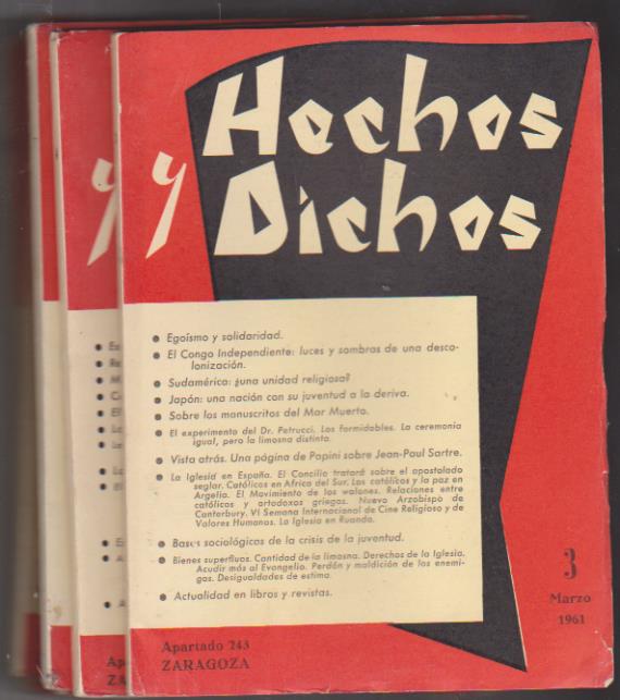Hechos y Dichos. Lote de 7 ejemplares: 3, 4, 7, 8, 9, 10, 11 y 12. Año 1961