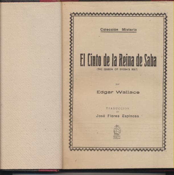 Colección Misterio. El Cinto de la Reina de Saba por Edgar Wallace. Cliper 194?