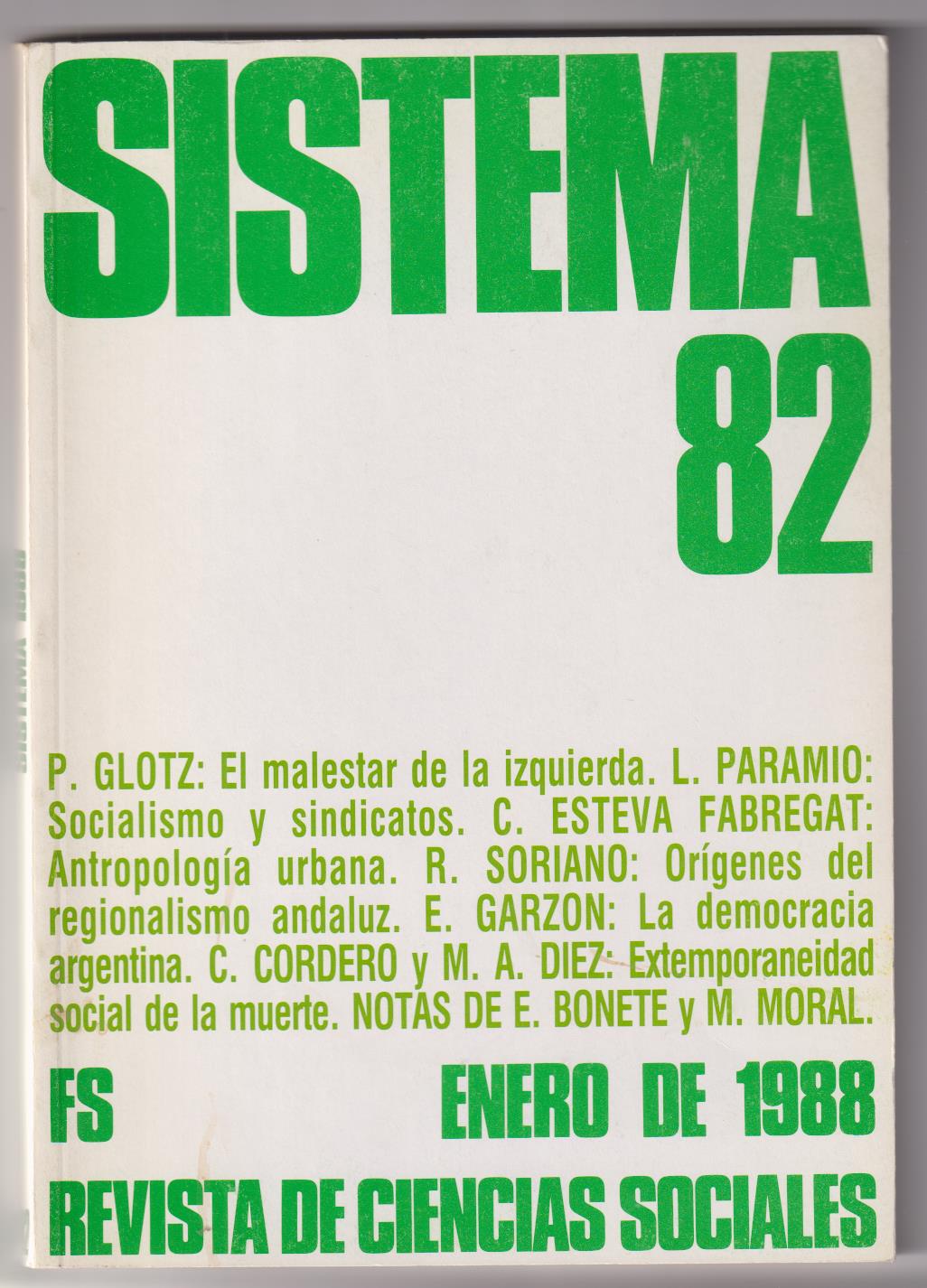 Sistema 82. Revista de Ciencias Sociales. Enero de 1988