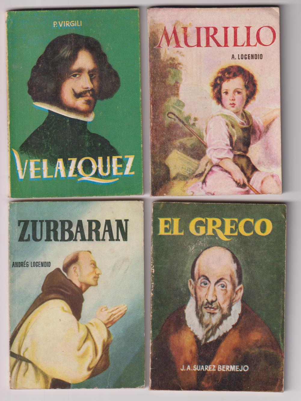 Enciclopedia Pulga. Lote de 4 ejemplares: 128, Velázquez, 129, El Greco, 252, Zurbarán, 307, Murillo
