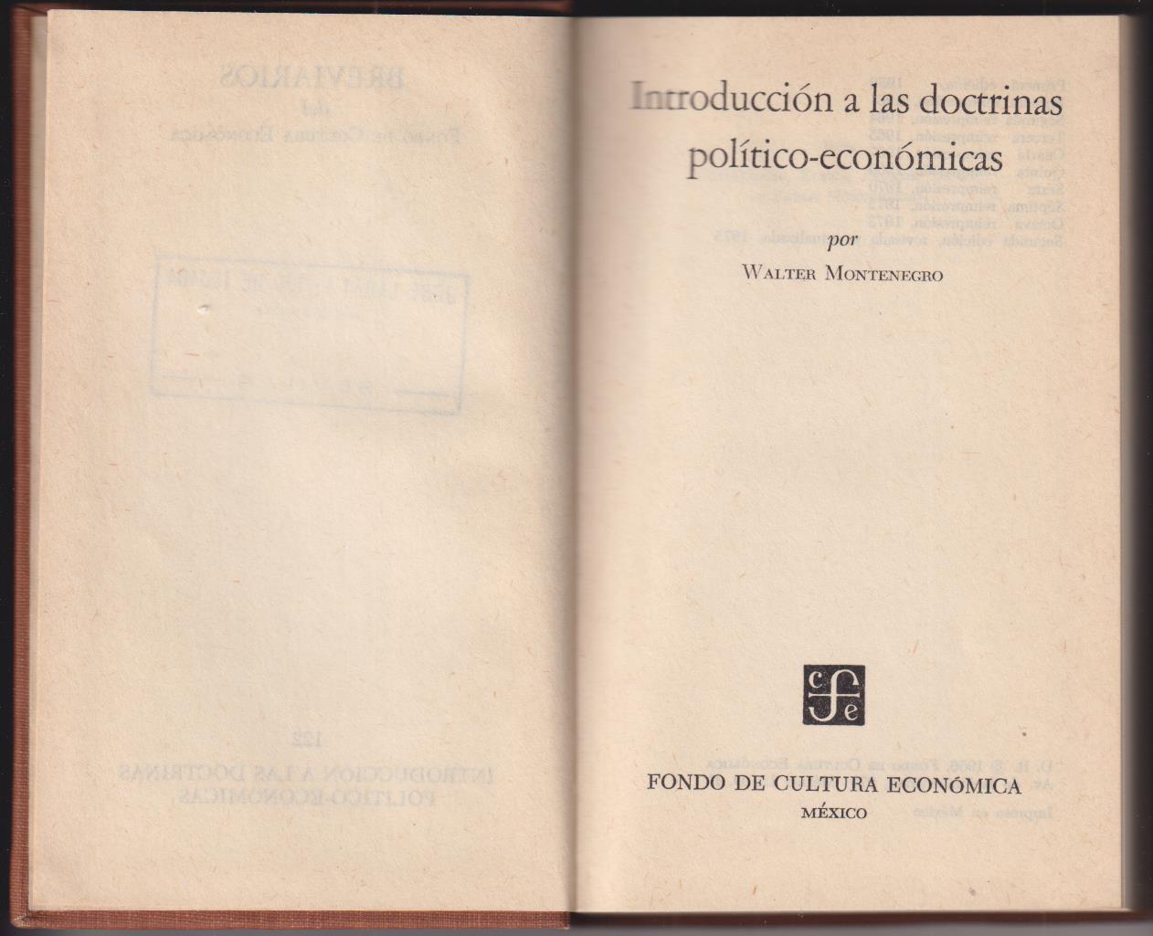 Walter Montenegro. Introducción a las Doctrinas Político-Económicas. México 1975