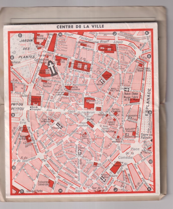 Montpellier. Plan- Guide Blay. (48 páginas 18x10 cm.) con mapa centro de la villa (20x18 cm) y mapa de montpellier 65x55. Rutas, Hoteles Publicidad...