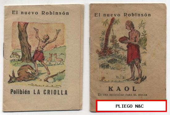 Lote de 2 cuentos. (15x7,5) El nuevo Robinsón. Publicidad de Limpia metales Kaol y Pasta el Sable