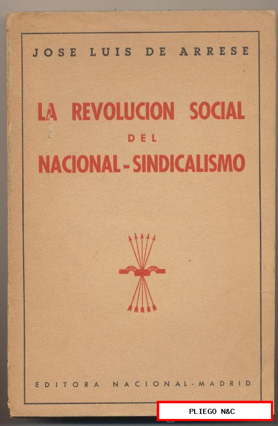 La Revolución Social del Nacional Sindicalismo. J.L. de Arrese. Editora Nacional. 1ª Edición 1940