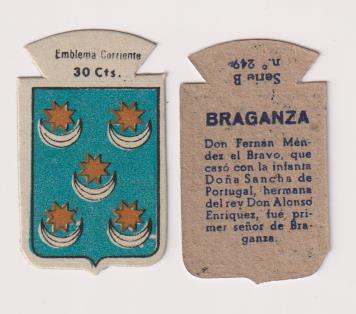 Emblema Auxilio Social. Corriente 30 Cts. Serie B nº 249. BRAGANZA