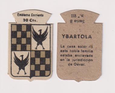 Emblema Auxilio Social. Corriente 30 Cts. Serie B nº 211. YBARTOLA