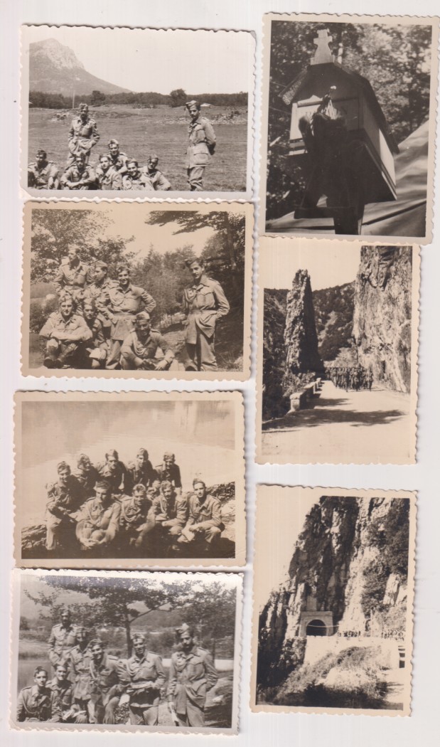Lote de 7 fotografías (9x6,5 c) de Campamento