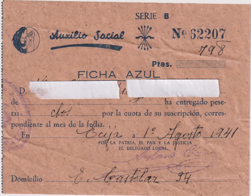 Auxilio Social. Ficha Azul. Écija 1941
