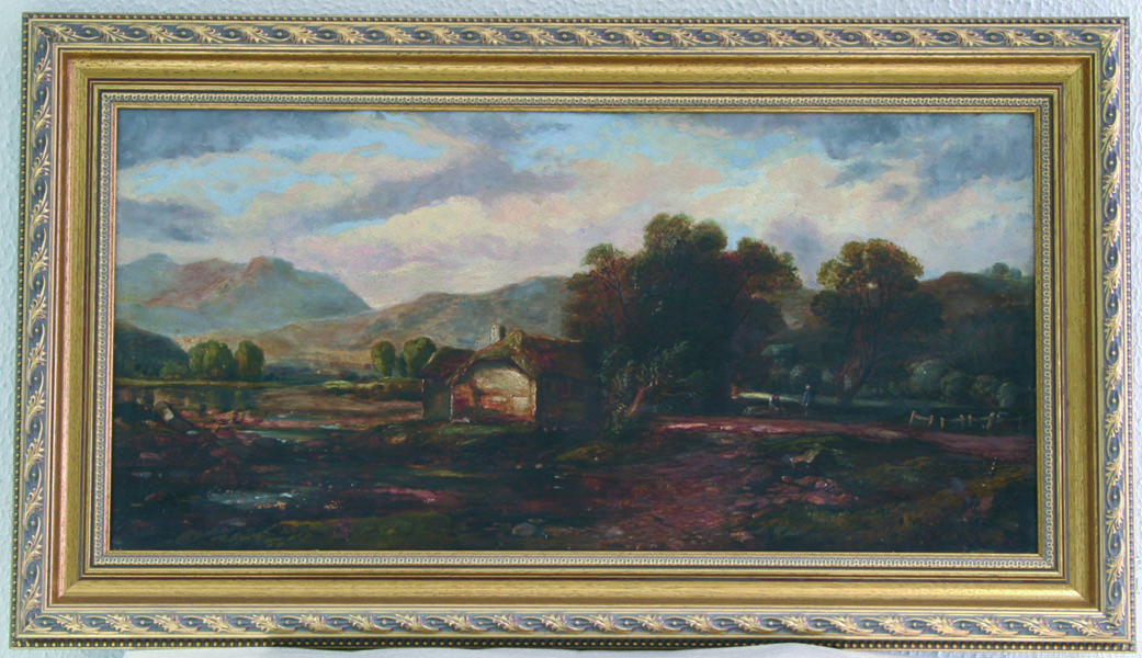 Seguidor de Horatio McCulloch. Finales siglo XVIII. Figuras junto a la granja en un paisaje montañoso
