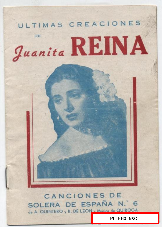 Juanita Reina. Folleto Cancionero. Solera de España nº 6