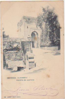 Granada. Alhambra. Puerta de Justicia. Hauser y Menet. Franqueado y fechado en 1902 con sello Edifil 242