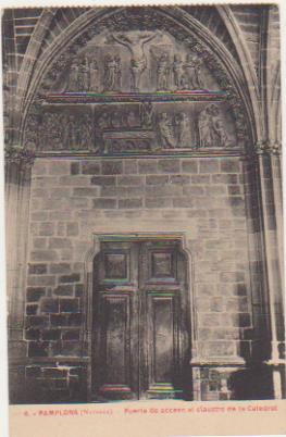 Pamplona. Puerta de acceso al Claustro de la Catedral. Franqueado y Fechado en 1944 con Sello Edifil 922