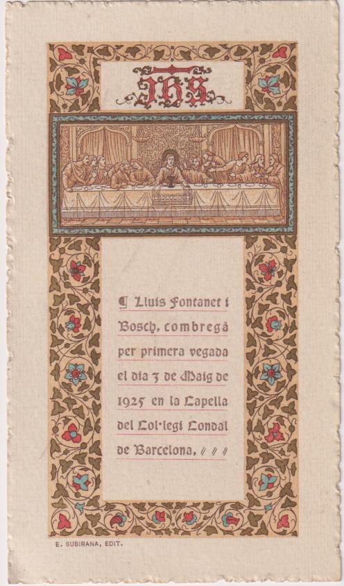 Estampa de Comunión. Capella del Col-legi Condal de Barcelona, 1925