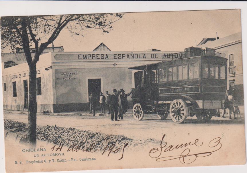 Chiclana.- Un automovil. Foto Cembrano nº 2. Franqueado y fechada en 1905. RARA