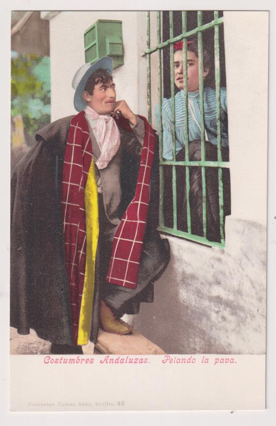 Postal. Costumbres Andaluzas. Pelando la pava. Tomás Sanz. Purger & Co. 1904