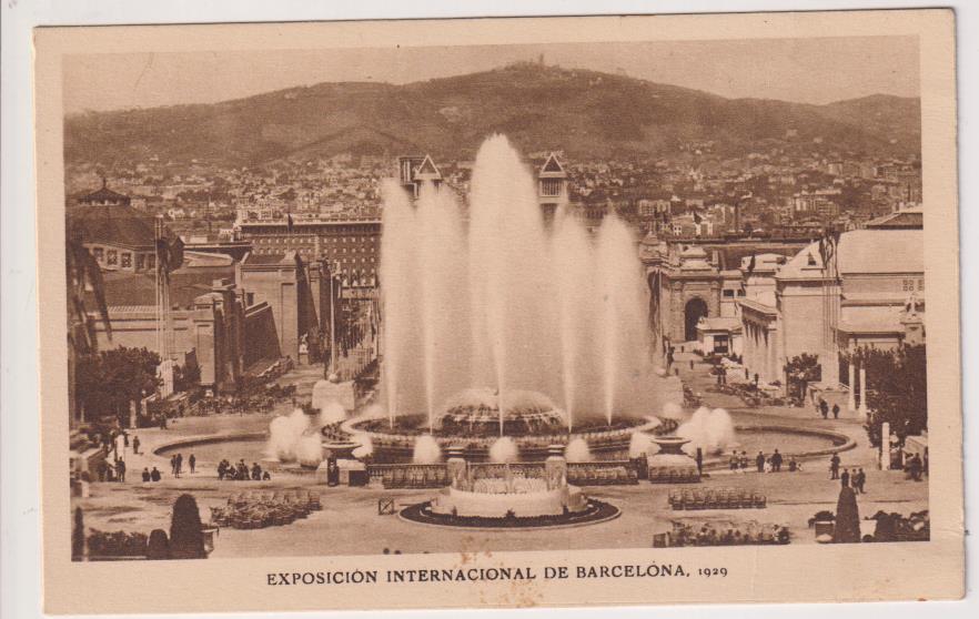 Postal Exposición Internacional Barcelona 1929. Fuente Mágica. Amatller