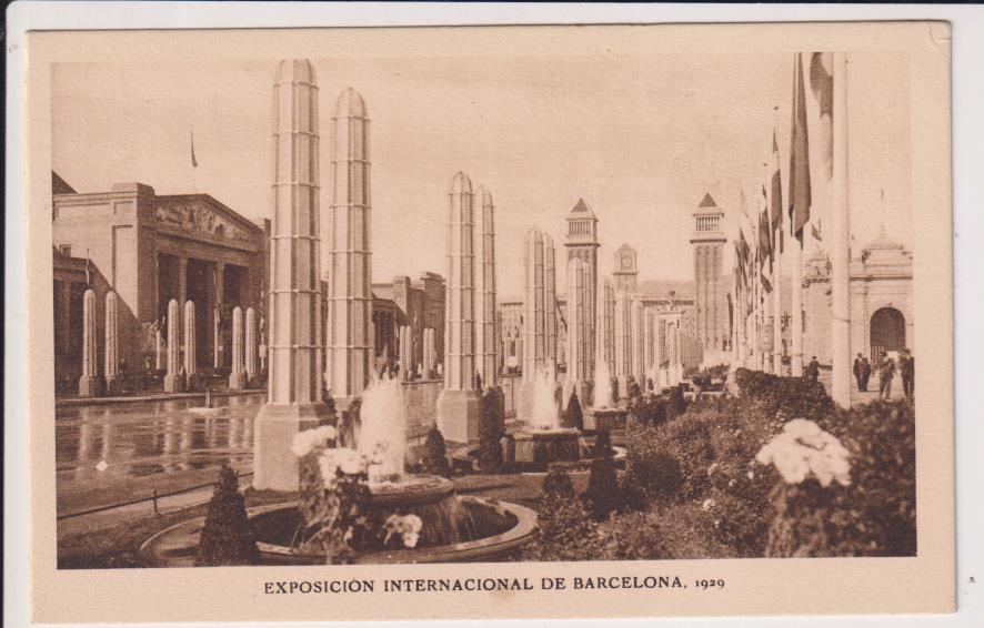 Postal Exposición Internacional Barcelona 1929. Avda. Reina M. Cristina. Amatller