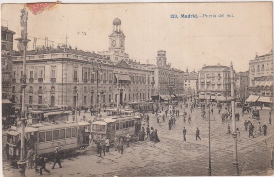 Madrid. Puerta del sol. Edit. J Lacoste (120) Franqueado y fechado al dorso 2-octubre 1908
