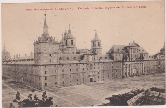 Real monasterio del -escorial. fachada principal, esquina del seminario y lonja. franqueado y fechado 18-marzo de 1923