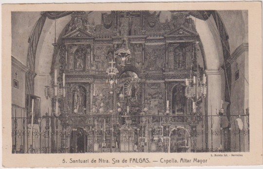 postal. ssantuari de Ntra. Sra. de falgas. edi. L. roisinnº 5. Franqueado y fechado al dorso 22-8-1935 con Edifil 690