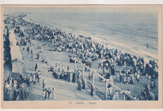 Cádiz. Playa. L. Roisin 17. dedicada y fechada al dorso: 2-8-1943