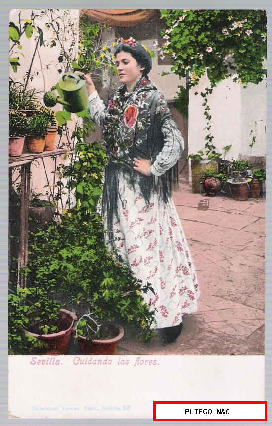 Sevilla. Cuidando las flores. Tomás Sanz nº 50. Anterior a 1906