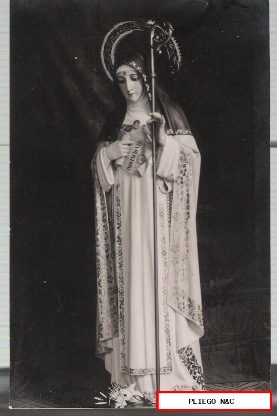 Santísima María del Socorro. Al dorso sello del Convento en Sevilla y dedicatoria de la Abadesa en fiestas de la Beatificación