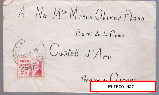 Carta de ? a Castell d´Aro. De 18 de enero de 1938. Franqueado con sello 737