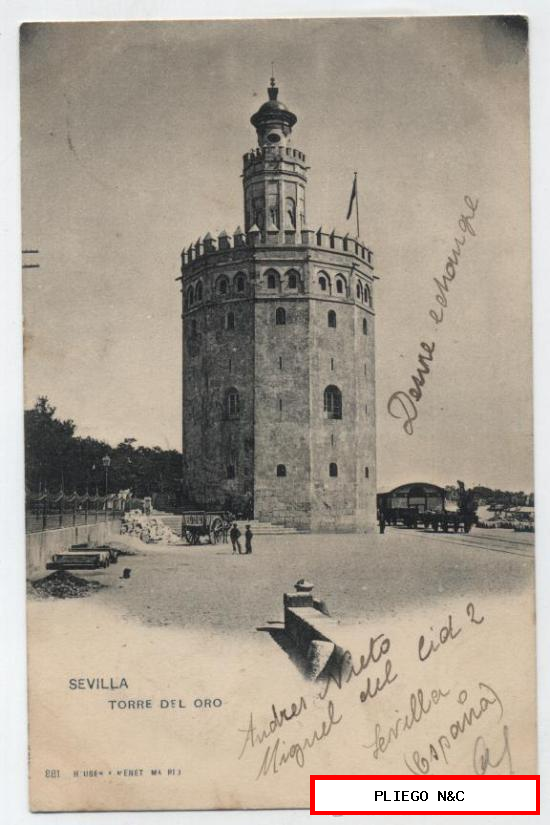 Sevilla. Torre del Oro. Hauser y Menet. Franqueada y fechada en 1902
