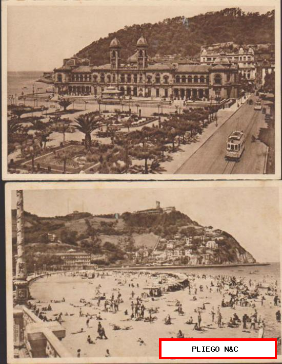San Sebastián. Lote de 2 postales: Gran Casino y Olaya de Ondarreta