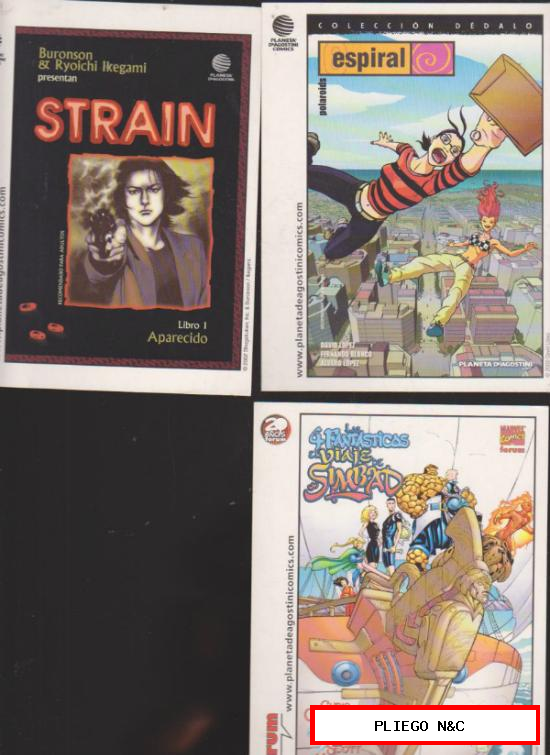 Lote de 3 postales: Los 4 Fantásticos, Espiral y Strain
