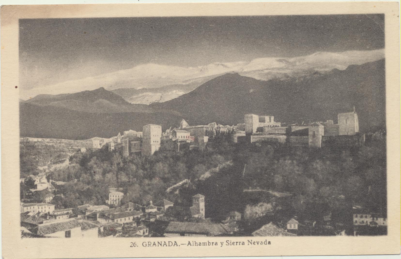 Granada - Alhambra y Sierra Nevada. De Huétor Santillán a Aracena del 9-1947. Bonito franqueo al dorso