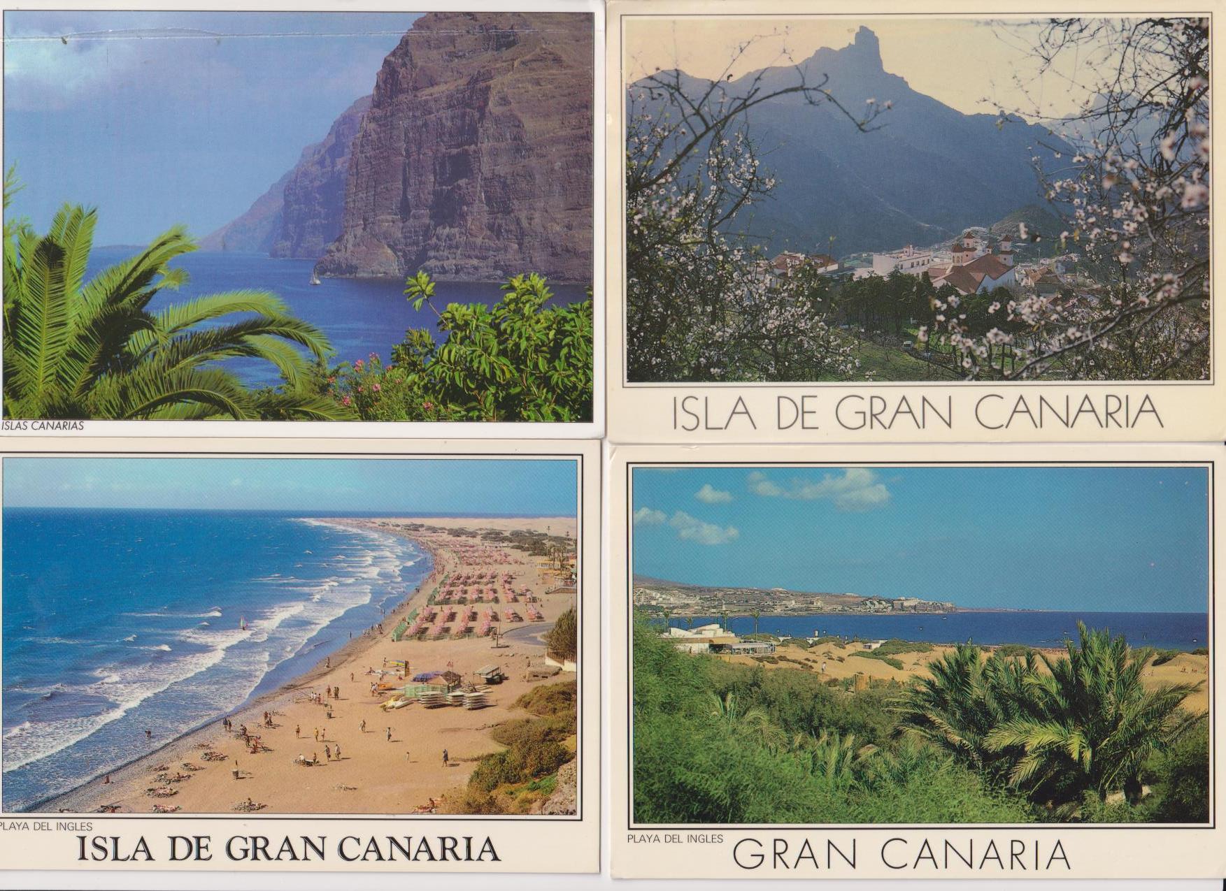 Gran Canaria. Lote de 4 postales. Franqueadas y fechadas. Años 90