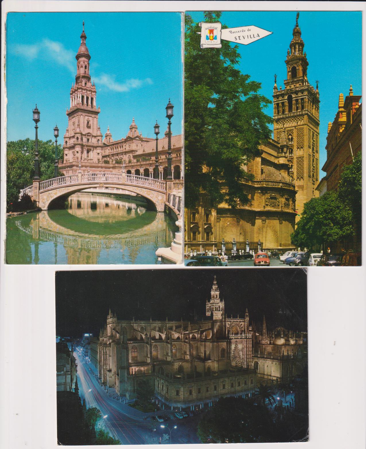 Sevilla. Lote de 3 postales. 2 franqueadas y fechadas en 1972