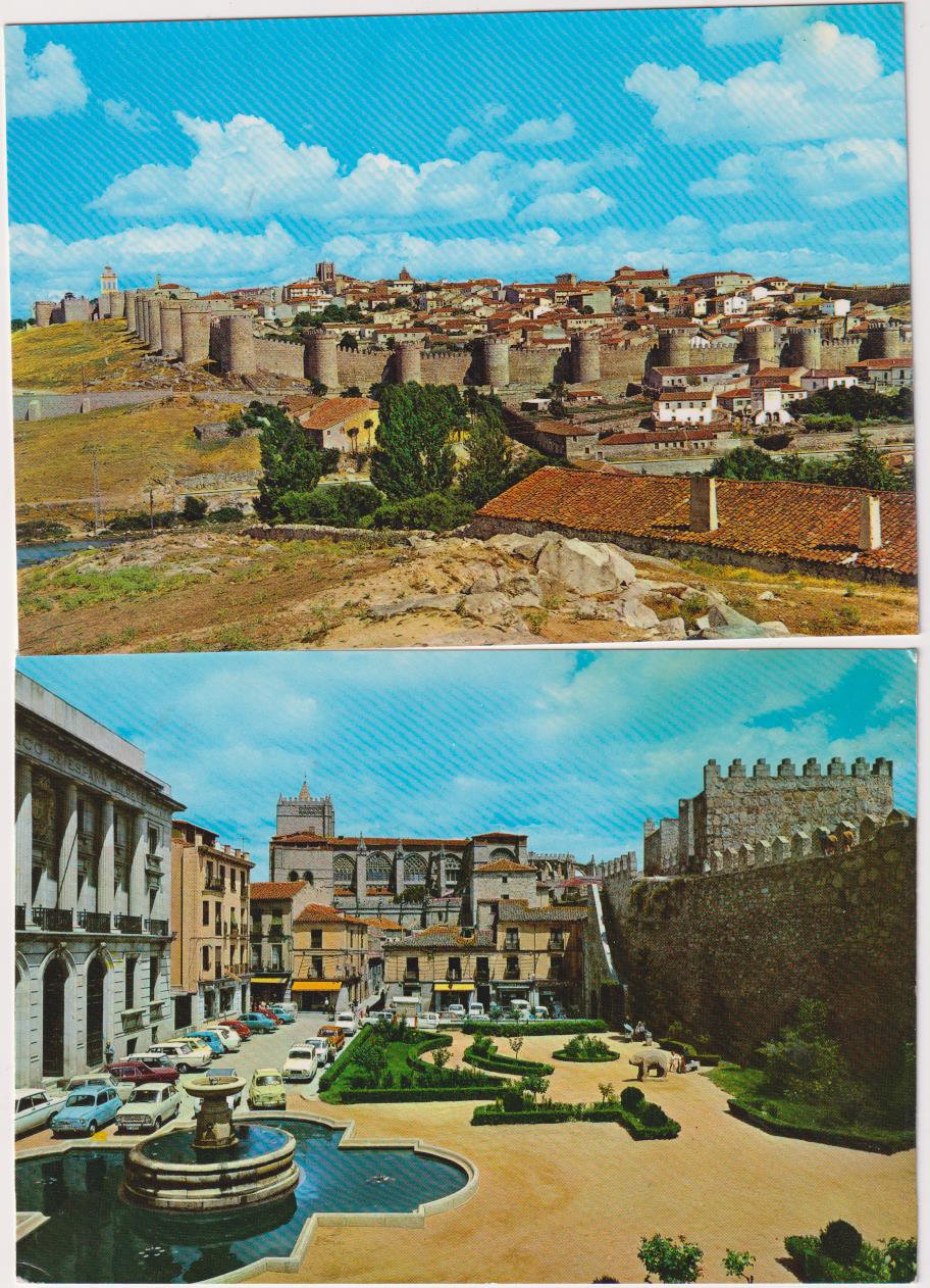 Ávila. Lote de 2 postales: Muralla y Plaza de Calvo Sotelo