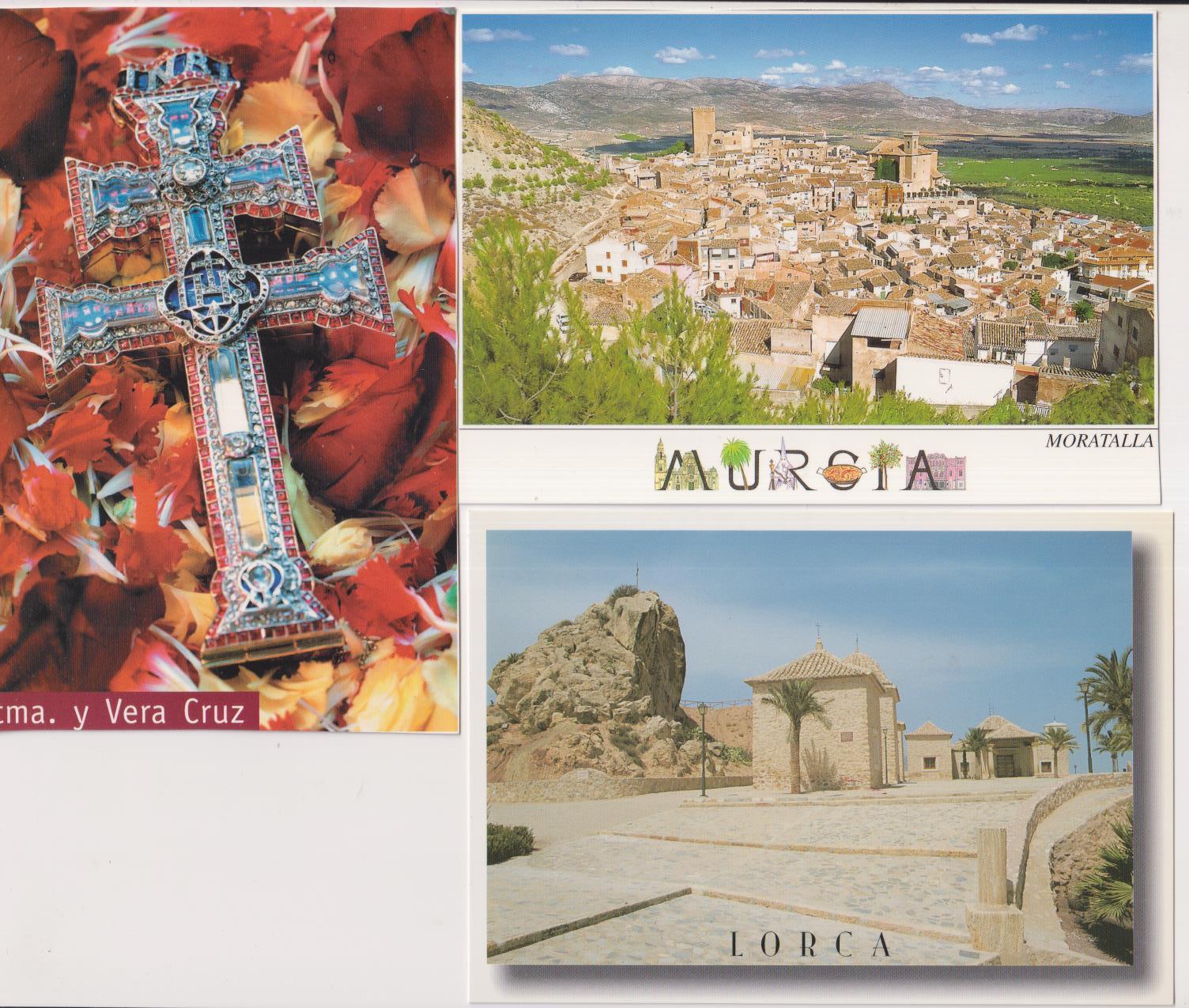 Lote de 3 Postales de Murcia:  Caravaca de la Cruz, Lorca y Moratalla