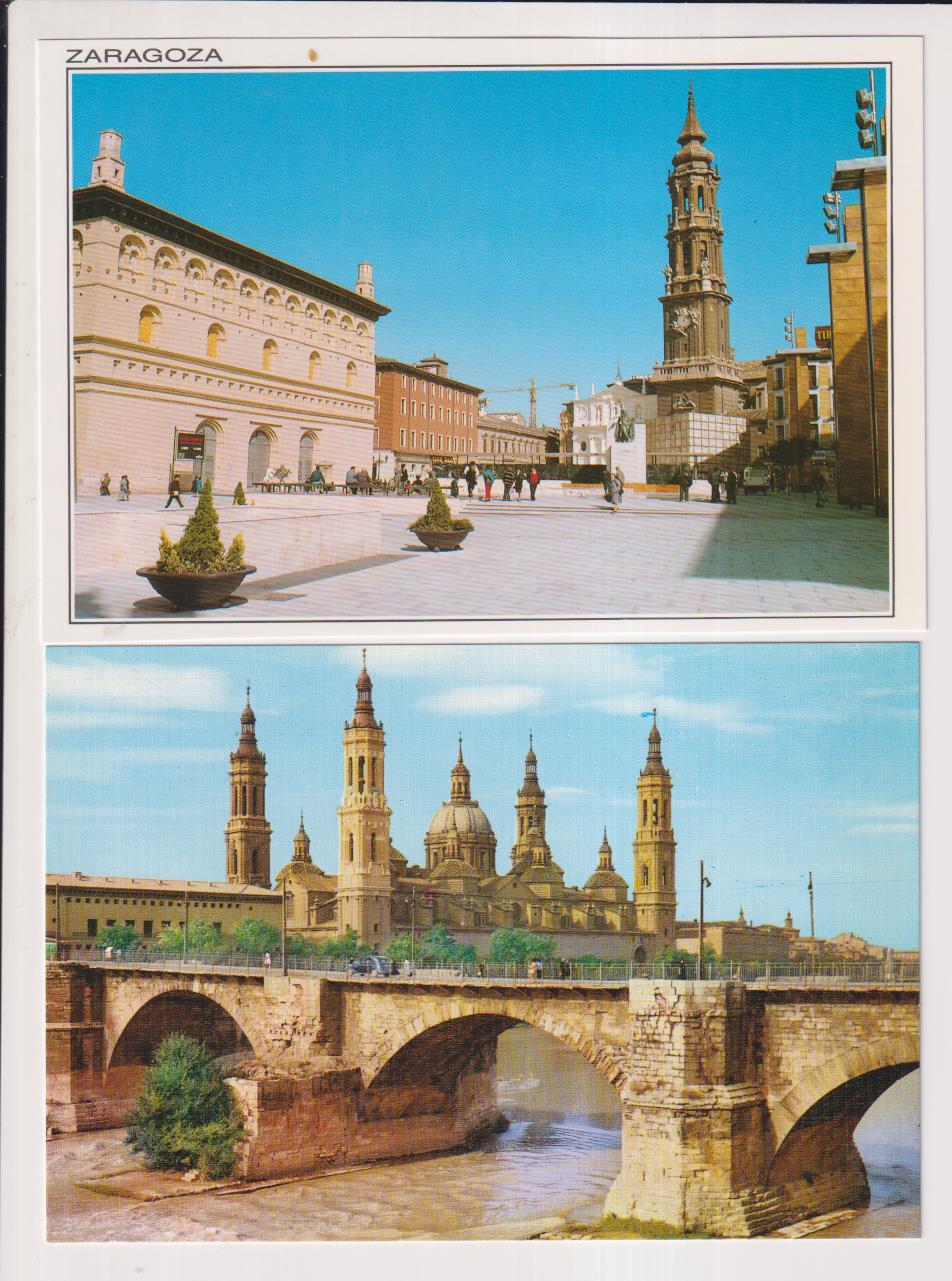 Zaragoza. Lote de 2 Postales: El Pilar y El Palacio de la Lonja